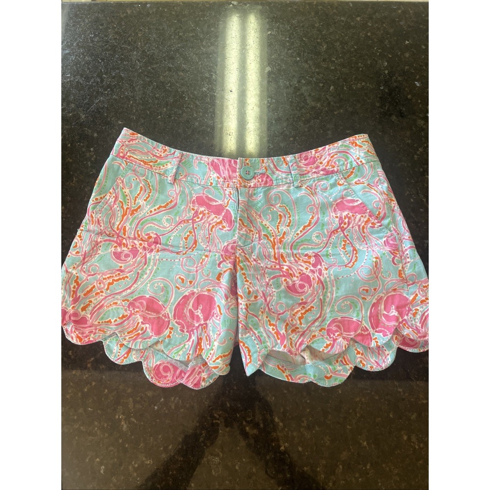 Lilly Pulitzer Aqua, Pink & Orange Scalloped Hem Bermuda Shorts